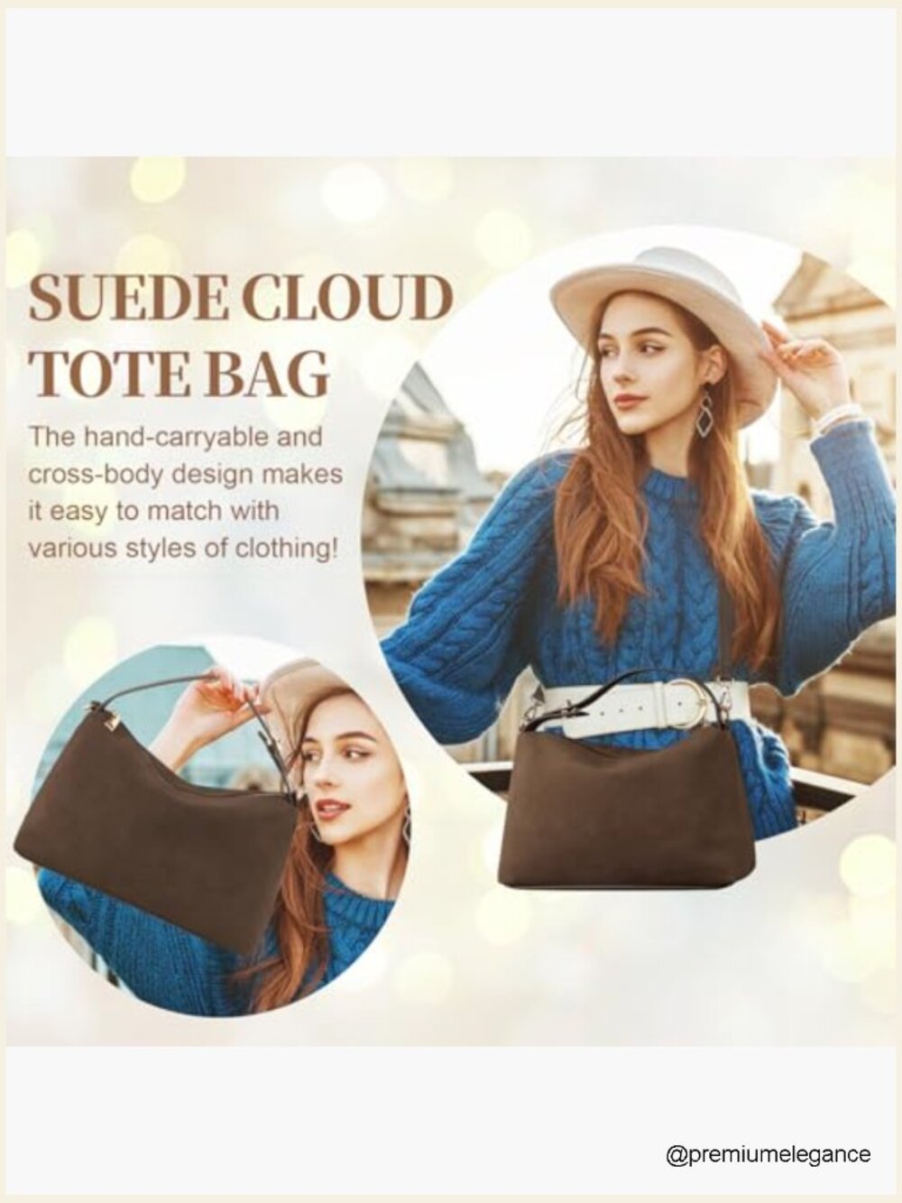 Suede Hobo Tote Crossbody Bag with Adjustable Strap - Picture 2 of 7